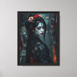 Dark Geisha Portrait Japanese Gothic Art Canvas Print