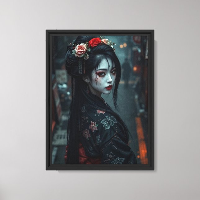 Dark Geisha Portrait Japanese Gothic Art Canvas Print (Front)