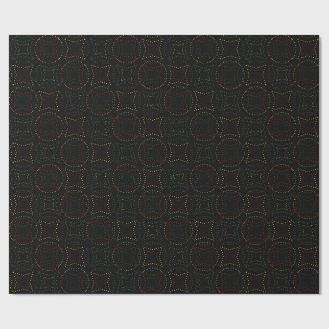 Dark Geometric Dotted  with Glowing Shapes Wrapping Paper (Flat)
