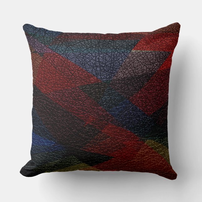 Dark Geometric Leather Look Throw Pillow (Front)