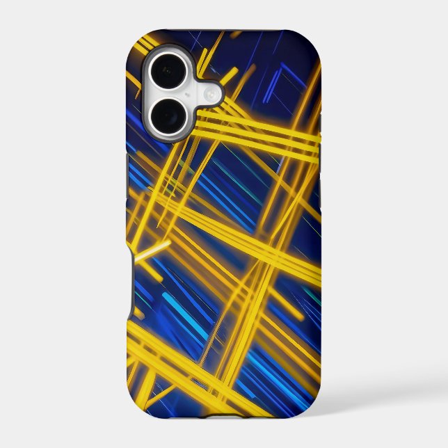 Dark Geometric Neon Yellow Blue Sci Fi Abstract iPhone Case (Back)