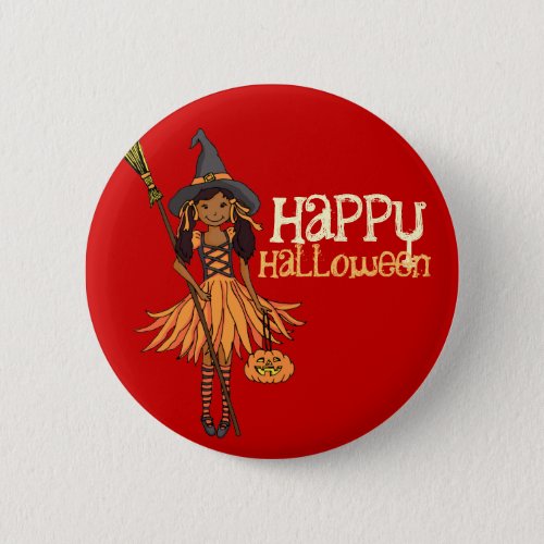 Dark girl happy Halloween kids button badge