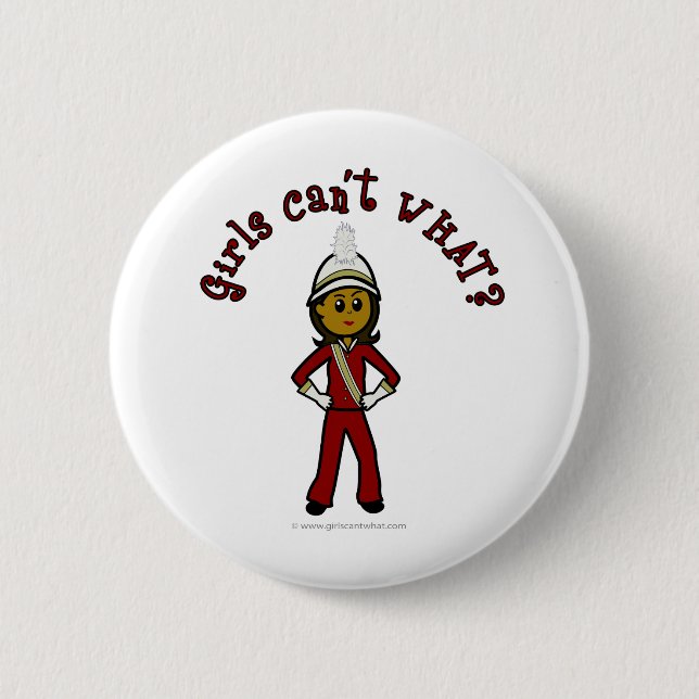 Dark Girl in Red Marching Band Uniform Pinback Button (Front)