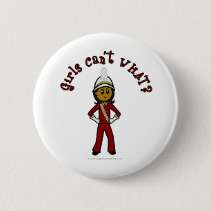 Dark Girl in Red Marching Band Uniform Pinback Button