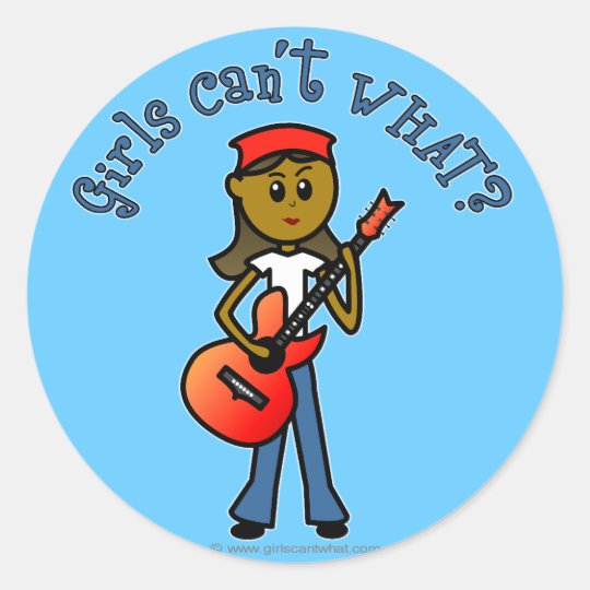 Dark Girl Playing Guitar Classic Round Sticker