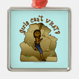 Dark Girl Rock Climber Metal Ornament