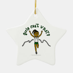 Dark Girl Runner in Green Uniform Ceramic Ornament