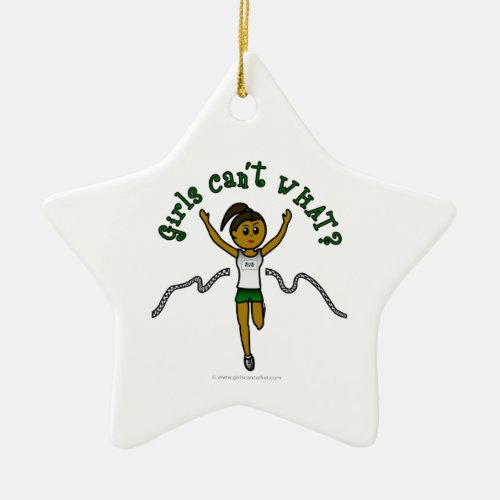 Dark Girl Runner in Green Uniform Ceramic Ornament