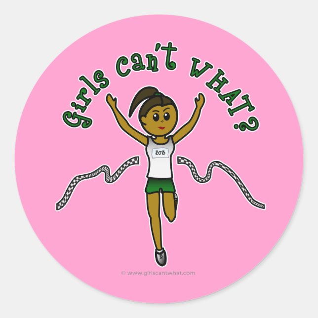 Dark Girl Runner in Green Uniform Classic Round Sticker (Front)