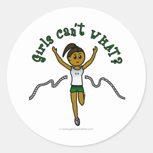 Dark Girl Runner in Green Uniform Round Sticker | Zazzle