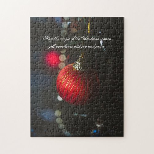Dark glamour red Christmas bables and garland  Jigsaw Puzzle