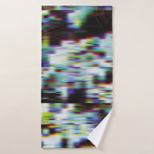 Dark glitch background, illustration. Black, blue, Bath Towel