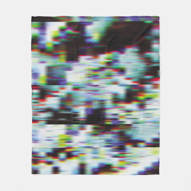 Dark glitch background, illustration. Black, blue, Fleece Blanket (Front)