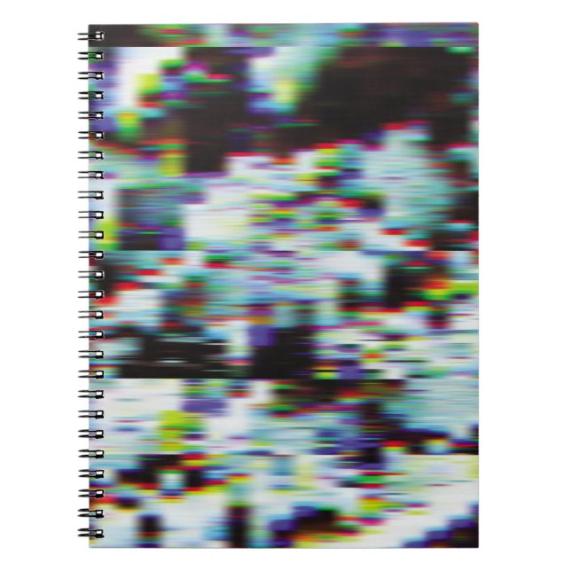 Dark glitch background, illustration. Black, blue, Notebook (Front)