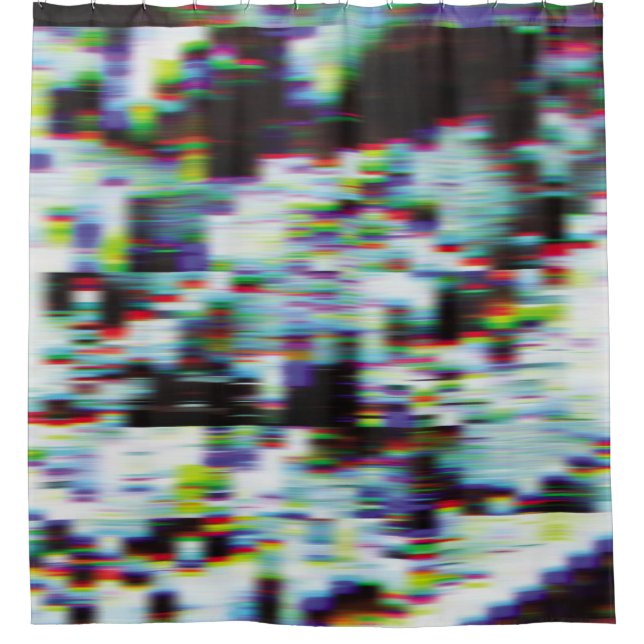 Dark glitch background, illustration. Black, blue, Shower Curtain (Front)