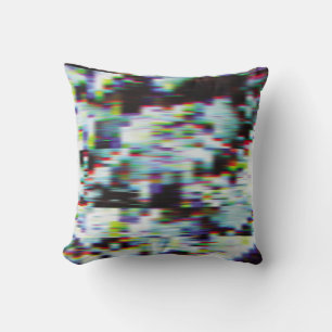 Dark glitch background, illustration. Black, blue, Throw Pillow