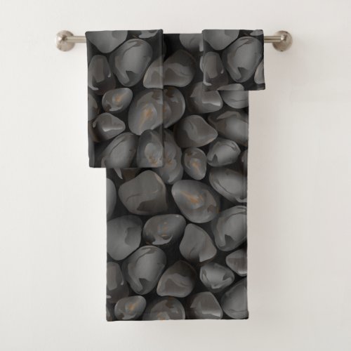 Dark glossy pebbles bath towel set