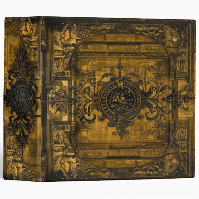 Dark Gold and Black Gothic Victorian Ancient Tome 3 Ring Binder (Front/Spine)