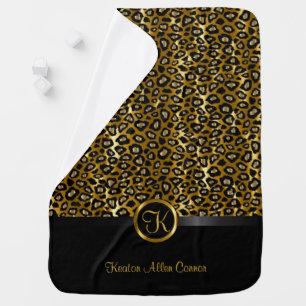Dark Gold and Black Leopard Animal Pattern Baby Blanket