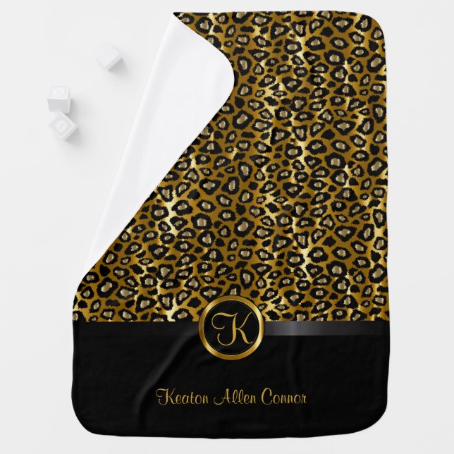 Dark Gold and Black Leopard Animal Pattern Baby Blanket (In Situ)
