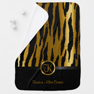 Dark Gold and Black Zebra Stripes Pattern Swaddle Blanket