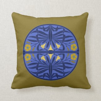 Dark Gold & Blue Art Nouveau Throw Pillow