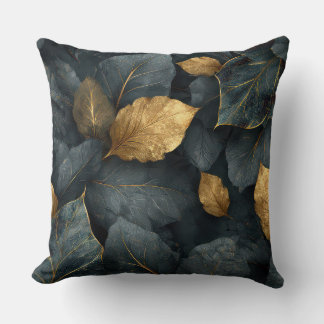 Dark Gold Botanical Leaves Throw Pillow