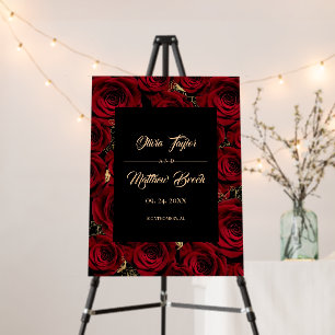 Dark Gold Burgundy Roses Wedding Sign