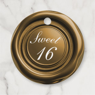 Dark Gold Candle Wax Seal Drip Sweet 16 Wedding Favor Tags