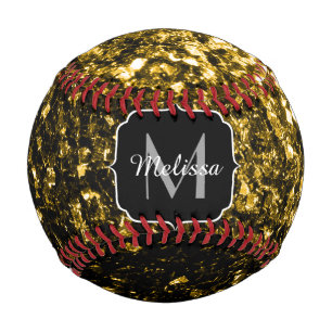Dark gold faux glitter sparkle Monogram name Baseball