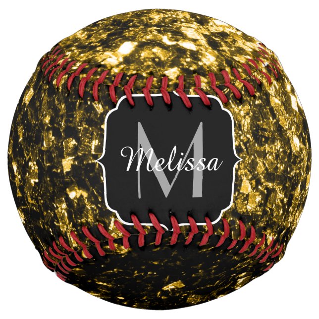 Dark gold faux glitter sparkle Monogram name Softball (Front)