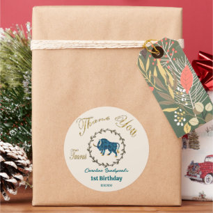 Dark Gold Floral Embossed Taurus Zodiac Classic Round Sticker