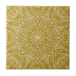 Dark gold geometric star wheel abstract art ceramic tile