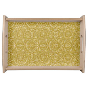 Dark gold geometric star wheel abstract art serving tray
