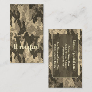 Dark Gold Glitter Camouflage Monogram Outdoorsy Business Card