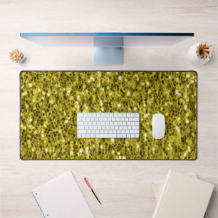 Dark gold glitter sparkles bling desk mat
