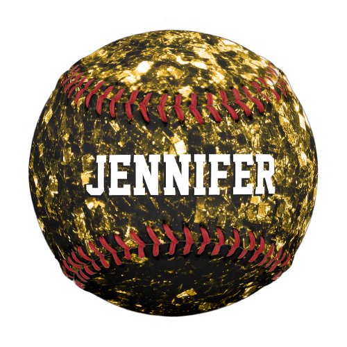 Dark gold glitter sparkles Your name Team Baseball