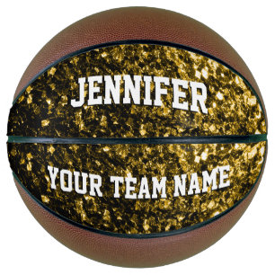 Dark gold glitter sparkles Your name Team Basketball
