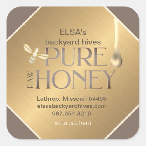Dark Gold Honey Label pearlized honey drip and bee