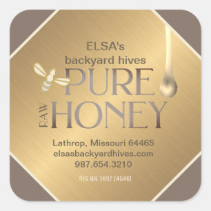Dark Gold Honey Label pearlized honey drip and bee