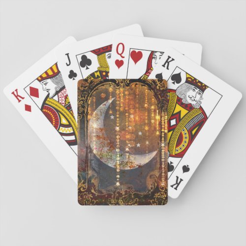 Dark Gold Mystic Crescent Moon Crystals Playing Cards