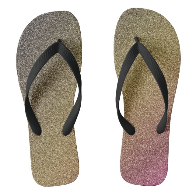 Dark-Gold-Pink Gradient Glitters, Pair of Flip Flops (Footbed)
