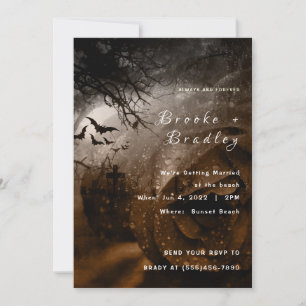 Dark Gold Rose & Gray Sky Gothic Wedding Invitation