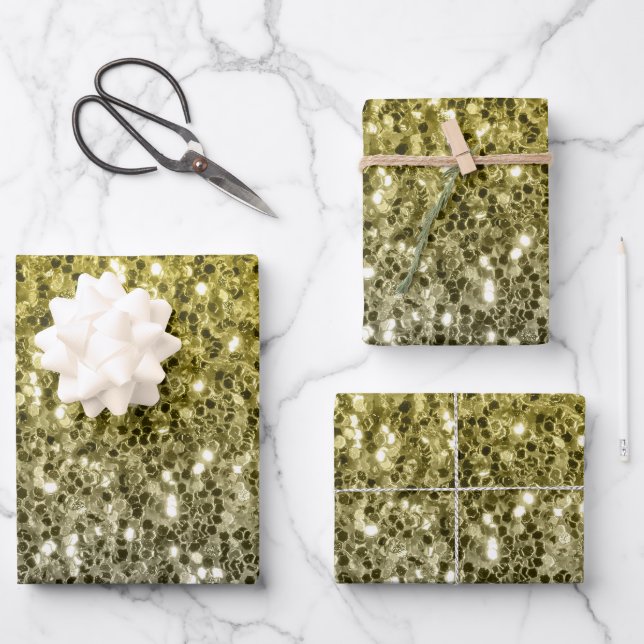  Dark gold silver faux glitter sparkles bling Wrapping Paper Sheets (Front)