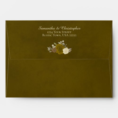 Dark Gold Watercolor Floral Elegant Wedding Envelope