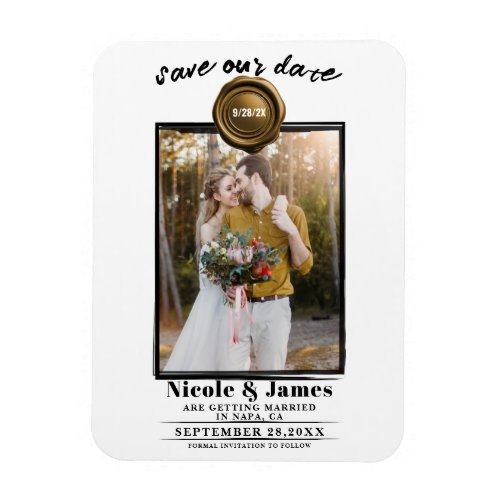 Dark Gold Wax Seal Photo Wedding Save the Date Magnet