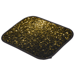 Dark gold yellow faux glitter sparkles car floor mat