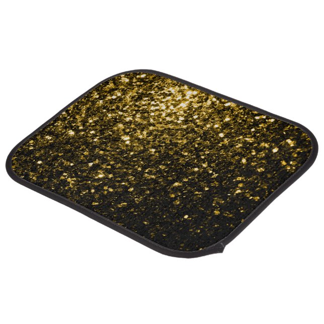 Dark gold yellow faux glitter sparkles car floor mat (Rear Angled)