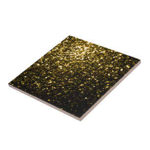 Dark gold yellow faux glitter sparkles ceramic tile