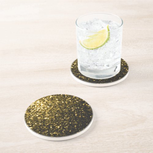 Dark gold yellow faux glitter sparkles drink coaster